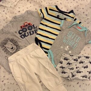Baby Boy Clothing Bundle with 2 tees, 2 onesies, pants & shorts